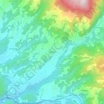 Mappa topografica Moncigoli, altitudine, rilievo
