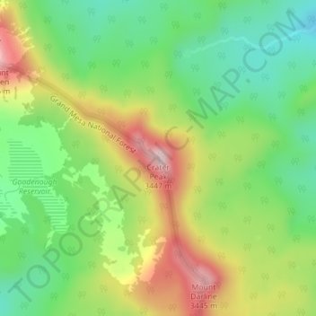 Mappa topografica Crater Peak, altitudine, rilievo