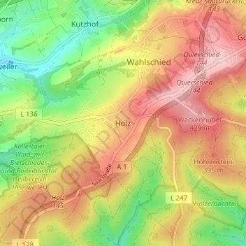 Mappa topografica Holz, altitudine, rilievo