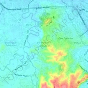 Mappa topografica Soldiers’ Hill Subdivision, altitudine, rilievo