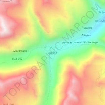 Mappa topografica Quicho, altitudine, rilievo