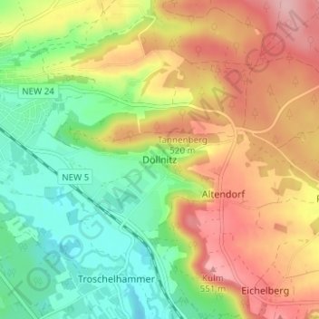 Mappa topografica Döllnitz, altitudine, rilievo