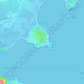 Mappa topografica Cala Rossa, altitudine, rilievo