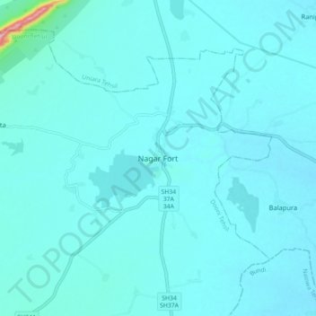 Mappa topografica Nagar Fort, altitudine, rilievo