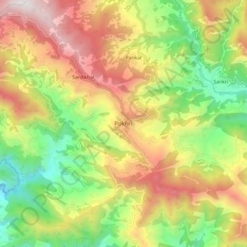 Mappa topografica Pokhri, altitudine, rilievo