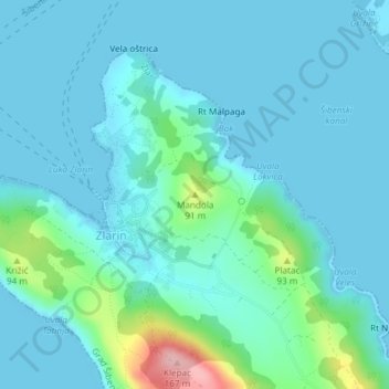 Mappa topografica Mandola, altitudine, rilievo