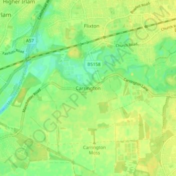 Mappa topografica Carrington, altitudine, rilievo
