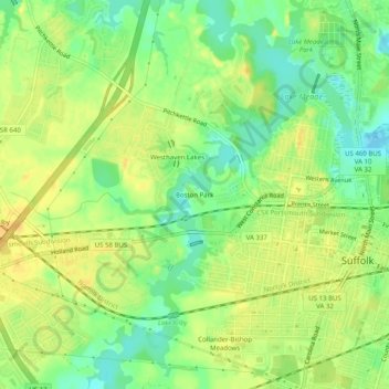 Mappa topografica Boston Park, altitudine, rilievo