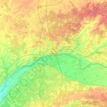 Mappa topografica Orléans, altitudine, rilievo