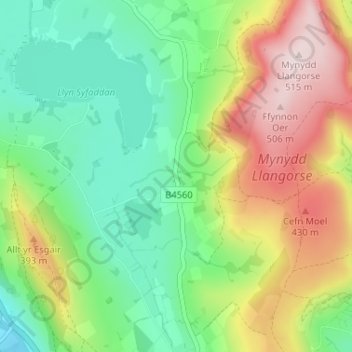 Mappa topografica Cathedine, altitudine, rilievo