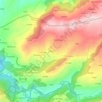 Mappa topografica A Pena, altitudine, rilievo