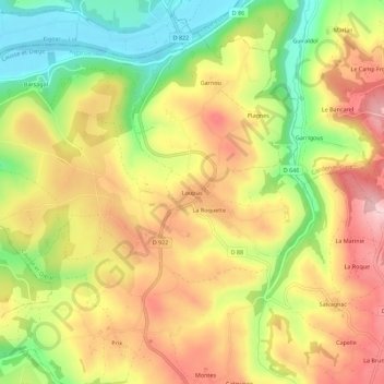 Mappa topografica Loupiac, altitudine, rilievo