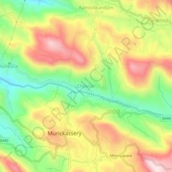 Mappa topografica Chinnar, altitudine, rilievo