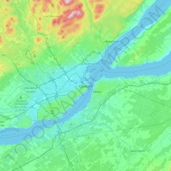 Mappa topografica Quebec, altitudine, rilievo