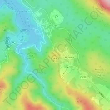 Mappa topografica Mukinje, altitudine, rilievo