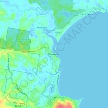Mappa topografica Huskisson, altitudine, rilievo