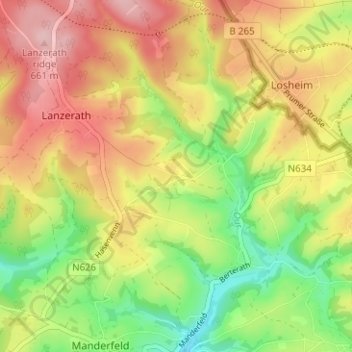 Mappa topografica Merlscheid, altitudine, rilievo