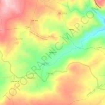 Mappa topografica Ferreiros, altitudine, rilievo
