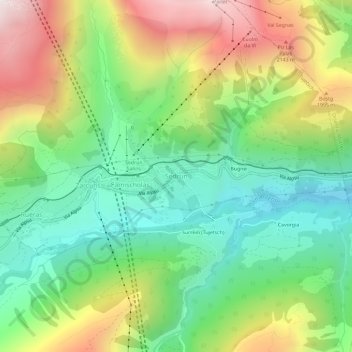 Mappa topografica Sedrun, altitudine, rilievo