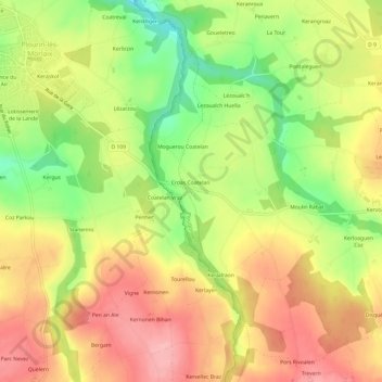 Mappa topografica Coatelan, altitudine, rilievo