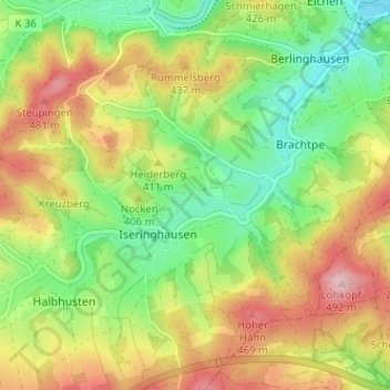 Mappa topografica Heiderhof, altitudine, rilievo