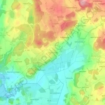Mappa topografica Ottershofen, altitudine, rilievo