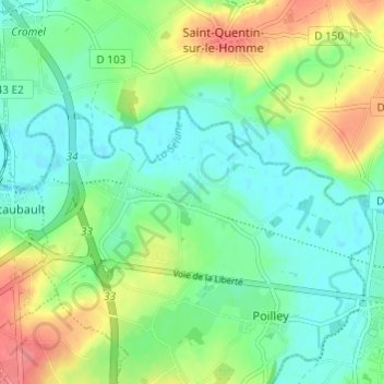 Mappa topografica Rozel, altitudine, rilievo
