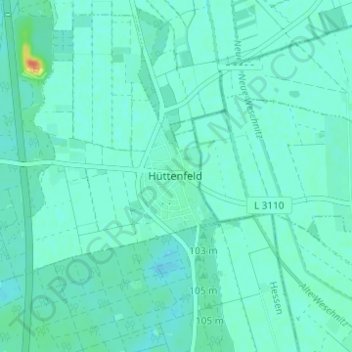 Mappa topografica Hüttenfeld, altitudine, rilievo