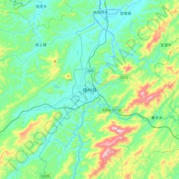 Mappa topografica 靖州县, altitudine, rilievo