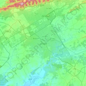 Mappa topografica راولپنڈی, altitudine, rilievo