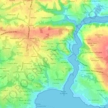 Mappa topografica Kervraec'h, altitudine, rilievo