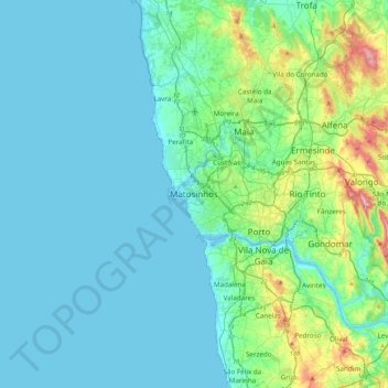 Mappa topografica Matosinhos, altitudine, rilievo