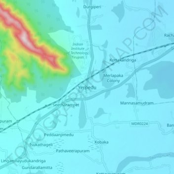 Mappa topografica Yerpedu, altitudine, rilievo