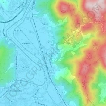 Mappa topografica Molina di Quosa, altitudine, rilievo