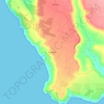Mappa topografica Maragani, altitudine, rilievo