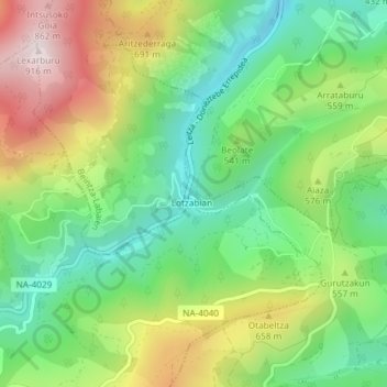 Mappa topografica Kantina, altitudine, rilievo