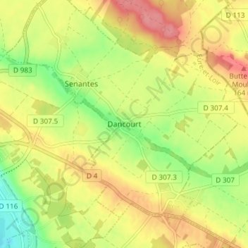Mappa topografica Dancourt, altitudine, rilievo