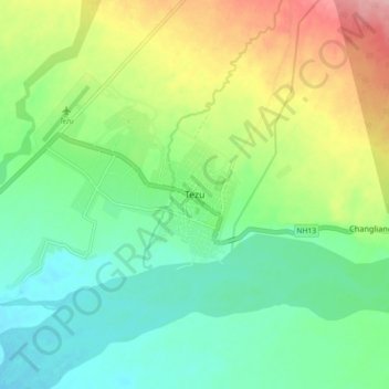 Mappa topografica Tezu, altitudine, rilievo