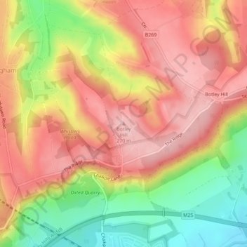 Mappa topografica Botley Hill, altitudine, rilievo