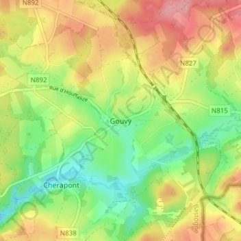 Mappa topografica Gouvy, altitudine, rilievo