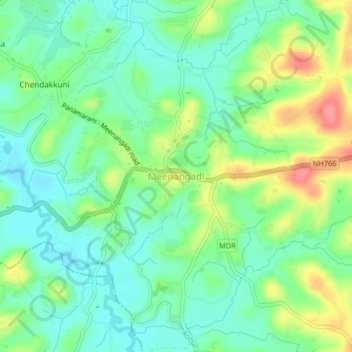 Mappa topografica Meenangadi, altitudine, rilievo