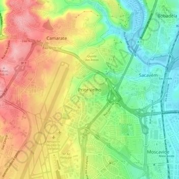 Mappa topografica Prior Velho, altitudine, rilievo