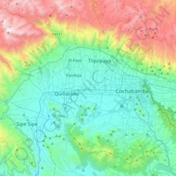 Mappa topografica Colcapirhua, altitudine, rilievo