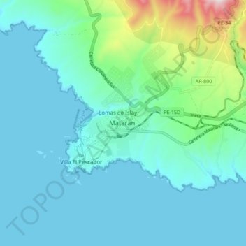 Mappa topografica Matarani, altitudine, rilievo