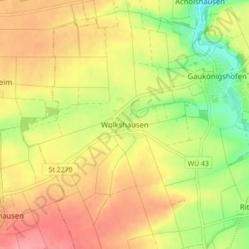 Mappa topografica Wolkshausen, altitudine, rilievo