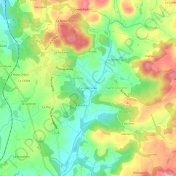 Mappa topografica Les Porcheries, altitudine, rilievo