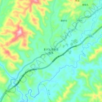 Mappa topografica 复兴土家族苗族乡, altitudine, rilievo