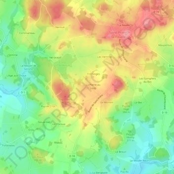 Mappa topografica Lascoux, altitudine, rilievo