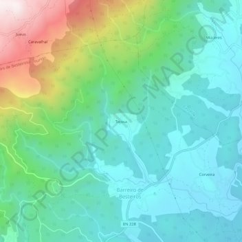 Mappa topografica Tojosa, altitudine, rilievo