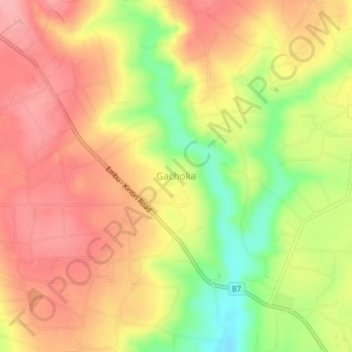 Mappa topografica Gachoka, altitudine, rilievo